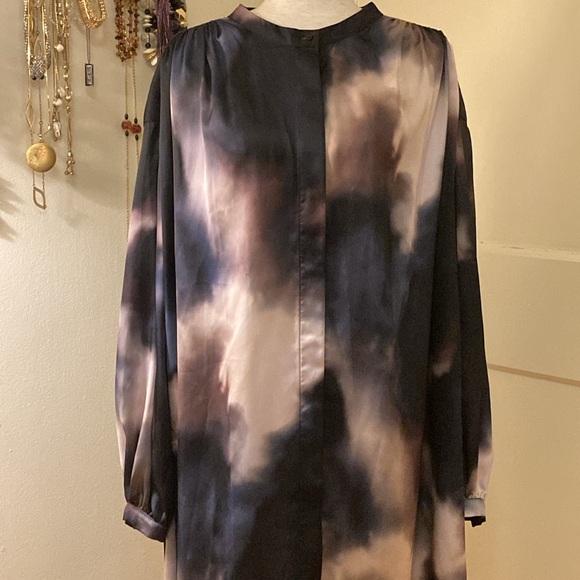 H&M Cloud Sunset Watercolor Tie Waist Shirt Dress XXL - Picture 4 of 16